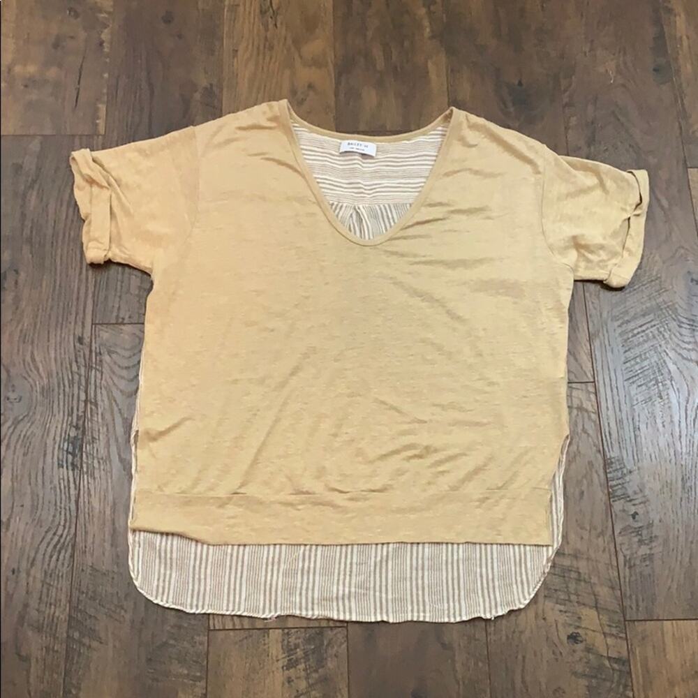 Anthro Bailey/44 linen tan and white striped top